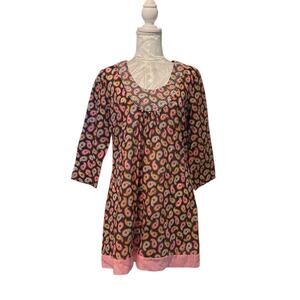 Boden Brown Pink Paisley Tunic Cover Up Womens Size 6 Stripe Cotton Indie Hippie